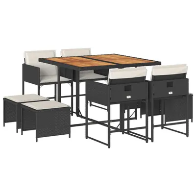 Produktbild von 9-tlg. Garten-Essgruppe mit Kissen Schwarz Poly Rattan