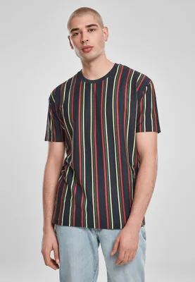 Obrázek produktu pro Pánské tričko Urban Classics Printed Oversized Retro Stripe Tee midnightnavy/burnedred - M