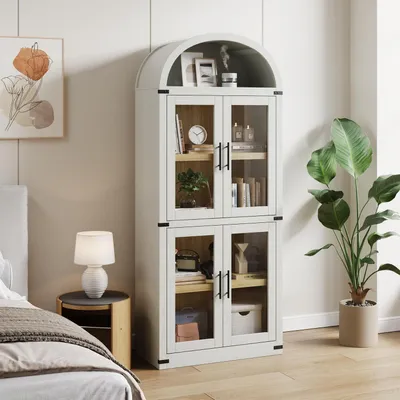 Productafbeelding van Vrijstaande glazen vitrine met 4 glazen deuren, afmetingen 76x40x182 cm, wit