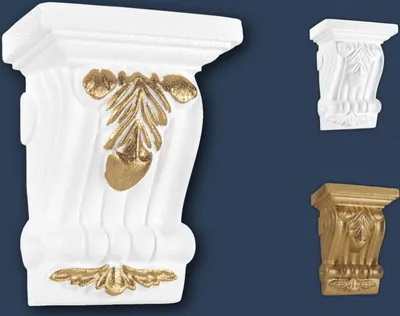 Produktbild von MARBET DESIGN Stuckkonsolen Styropor weiß & gold - Barocke Wandkonsolen Stuck Dekorbau Akanthus Wanddekoration - Renaissance inspirierte Konsole Ornament Gesimse Wand Nachbildung (K-01 gold)