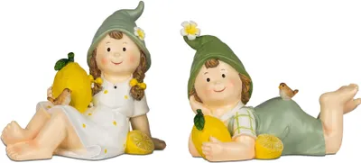 Produktbild von 2er Set Dekofiguren Sommerkinder liegend mit Zitronen H. 19cm Formano WA