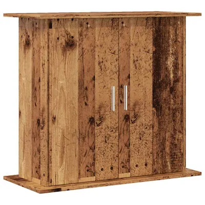 A wooden aquarium stand with two doors and silver handles, shown against a white background.