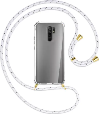 Produktbild von Handykette Backcover-Schutzhülle mit Band (Metall goldfarben) für Xiaomi Redmi 9 - weiß/grau