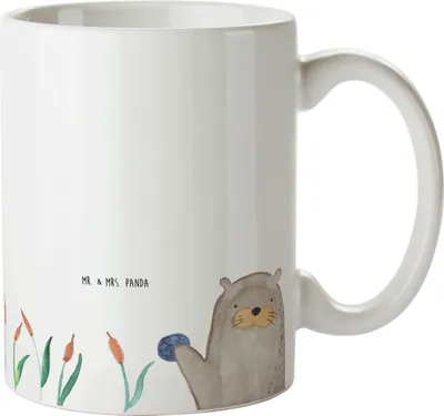 Produktbild von Mr. & Mrs. Panda Motivtasse Otter Stein - Weiß - Geschenk, Kaffeetasse, Seeotter, Teetasse, Pflanzen, Kaffeepott, Pott, Tasse, Munter, Grüßen, See, Kaffeebecher