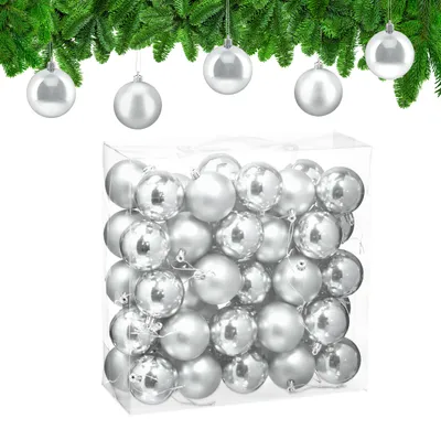 Immagine prodotto di Set da 50 palline natalizie Relaxdays, decorazioni natalizie, opache e lucide, palline per l'albero di Natale ∅ 6 cm, decorazioni per l'albero di Natale, argento