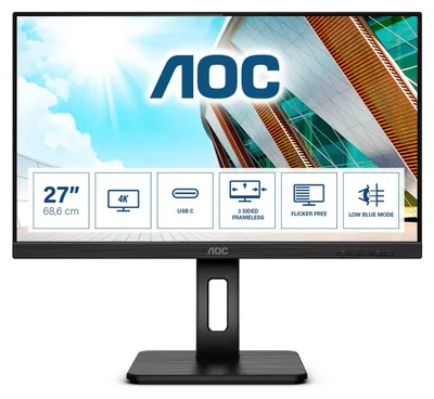 Produktbild von AOC U27P2CA, 68,6 cm (27"), 3840 x 2160 Pixel, 4K Ultra HD, LED, 4 ms, Schwarz