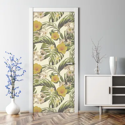 Produktbild von Dekorative Türtapete Türposter selbstklebend Klebefolie Türaufkleber Tropische Blumen 85 x 200 cm