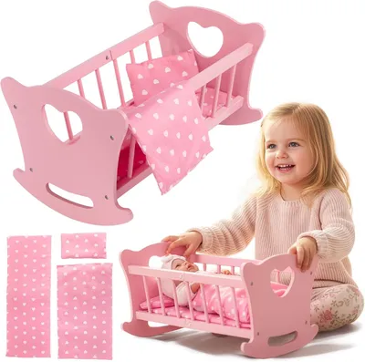 Produktbild von Puppenwiege mit Bettwäsche, für Puppen bis 49,5 cm, rosa, für das Rollenspiel