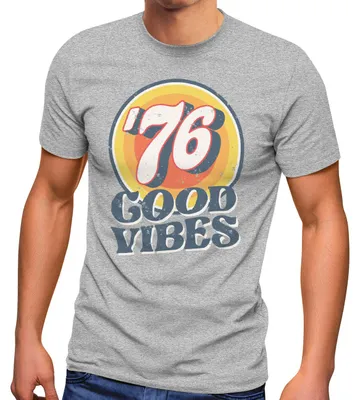 Produktbild von Herren T-Shirt Sommer Good Vibes 70er Jahre Retro Print Hippie Style Fashion Streetstyle Neverless® grau L