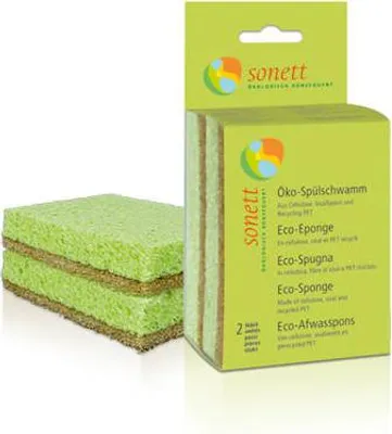 Produktbild von Sonett Öko-Spülschwamm, Braun, Grün, Rechteckig, Zellulose, Polyethylenterephthalat, Sisal, Handwäsche, Einfarbig, 2 Stück(e)