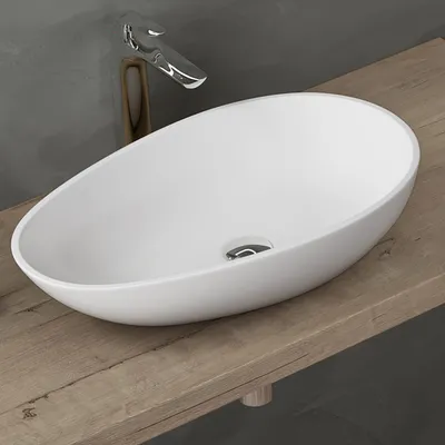 Produktbild von doporro Aufsatzwaschbecken Weiß matt oval BTH: 59,8x36x14 cm Mineralguss Waschbecken ohne Armaturloch Colossum809