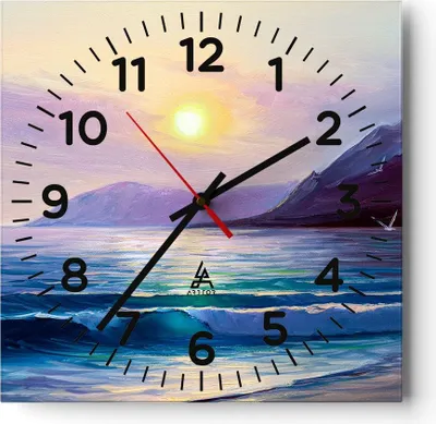 Produktbild von Wanduhr - Quadrat - Glasuhr - Berge Meer Welle - 30x30cm - Schleichendes Uhrwerk - Lautlos - zum Aufhängen bereit - Dekoration Modern - Wanddekoration aus Glas - C4AC30x30-3952