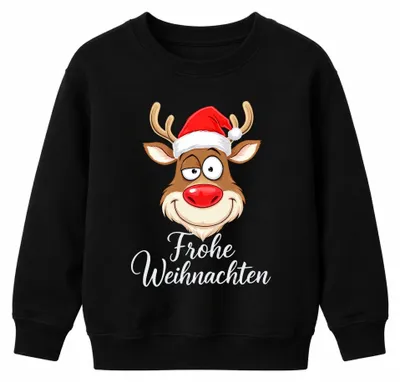 Zdjęcie produktu dla Merry Christmas Reindeer Rudolph Christmas Hat Funny Cartoon Uni Kids Sweatshirt Pullover, Czarny, 104