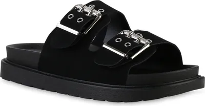 Produktbild von VAN HILL Damen Pantoletten Sandaletten Schnallen Profil-Sohle Schuhe 841735, Farbe: Schwarz, Größe: 36