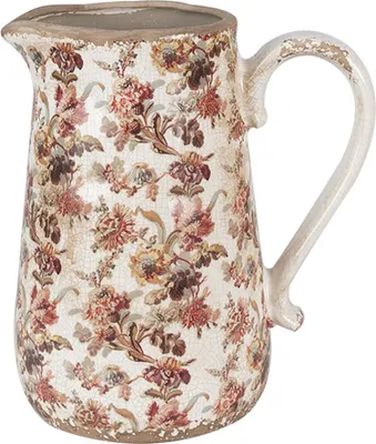 Produktbild von Clayre & Eef Dekorative Kanne 21x15x23 cm Beige Rosa Keramik Blumen