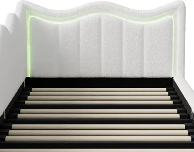 Produktbild von ProximaX Hydraulisches Polsterbett 90x200cm, Schlafsofa Tagesbett mit LED, Jugendbett Einzelbett mit Stauraum, Samt, Weiß