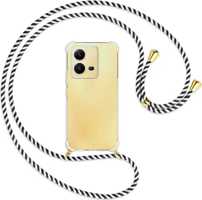 Produktbild von Handykette Backcover-Schutzhülle mit Band (Metall goldfarben) für vivo X80 Lite, vivo V25 (6.44'') - schwarz/weiß gestreift