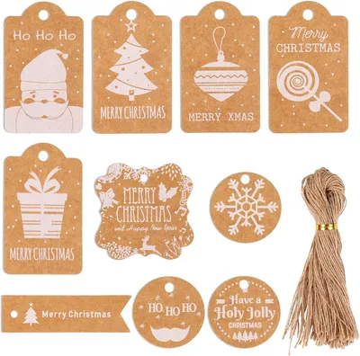 Produktbild von 100 St. Weihnachts-Geschenkanhänger aus Kraftpapier, Beschriftbare Naturpapier-Schildchen mit Juteschnur für Hochzeit & DIY
