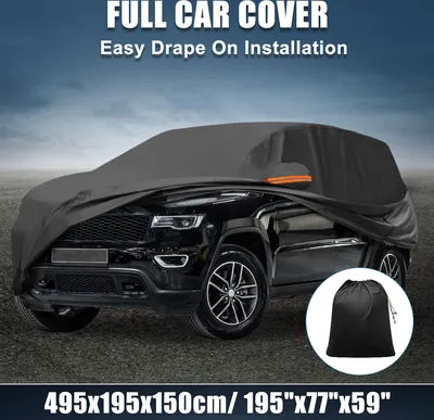 Image de Housse de voiture pour Jeep Grand Cherokee 2011-2023 en Oxford 210D-PU, imperméable, protection solaire avec fermeture éclair côté conducteur, couleur noire