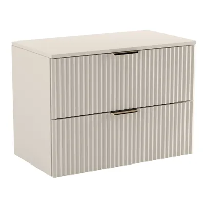Produktbild von WENA Waschtischunterschrank 80 cm, geriffelte Fronten, Griffe aus Metall in der Farbe Gold (Farbe: Kaschmir)