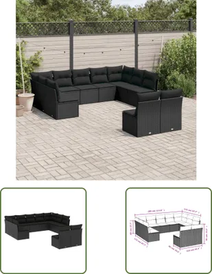 Produktbild von The Living Store 11-tlg. Garten-Sofagarnitur mit Kissen Schwarz Poly Rattan