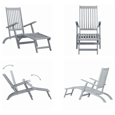 Image de vidaXL Chaise longue avec repose-pieds, acacia massif gris - Chaise longue de jardin - Chaises longues de jardin - Chaise longue - Chaises longues