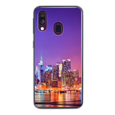 Produktbild von MuchoWow® Handyhülle Schutzhülle Hülle für Samsung Galaxy A40 New York - Skyline - Lila Silikon Softcase Handy Hülle - Handy-Tasche