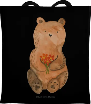 Produktbild von Mr. & Mrs. Panda Tote Bag Bär Dankbar - Schwarz - Geschenk, Unitasche, Einkaufstasche, Danke, Blumen, Shopping Tasche, Dankeschön, totebag, Teddy
