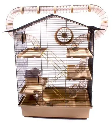 Produktbild von XXL Nagerkäfig, Hamsterkäfig und Mäusekäfig mit riesigem Röhrensystem, beige und schwarz, ideal für kleine Haustiere