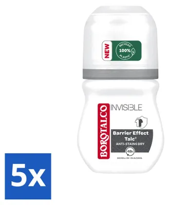 Image de 5 déodorants roll-on invisibles Borotalco - 0% d'alcool - 50 ml - Pack avantage - 5 pièces