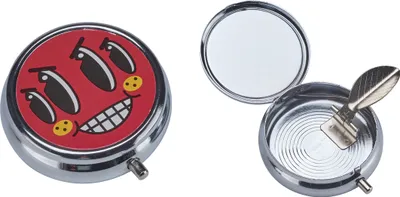 Produktbild von Taschen ASCHENBECHER "Funny Faces" Ø5cm mit Deckel aus Metall rund mini Reiseaschenbecher Taschenaschenbecher Reise Outdoor 46 (Rot)