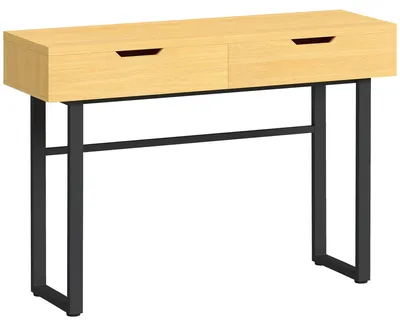 Obrázok produktu pre Konzolový stolík s 2 zásuvkami a kovovou konštrukciou | Farba: prírodné drevo | Rozmery: 110 x 35 x 76,5 cm