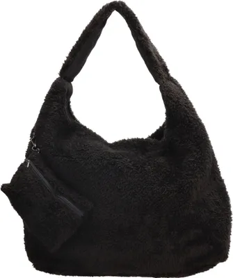 Produktbild von Große Damen Tasche Teddy Plüsch Schultertasche Umhängetasche Crossover Bag Handtasche Schwarz