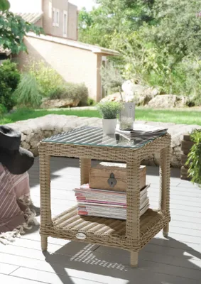Produktbild von Destiny Beistelltisch MERANO mit Glasplatte, Polyrattan, pearl shell