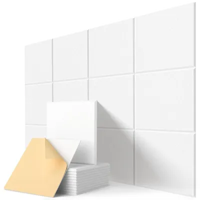 Produktbild von Akustikpaneel Schallschutz Wandpaneel - Quadratisch - 30 x 30 x 0,9 cm - Weiß - 12 Stück