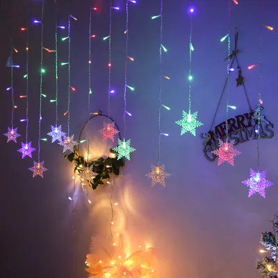 Produktbild von 1,8M LED Lichterkette Schneeflocke Lichtervorhang Wasserdicht 8 Lichtmodi, Bunt