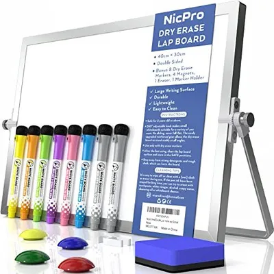 Produktbild von NicPro Dry-Löschen Mini Whiteboard A3, doppelseitiger magnetischer Desktop-Schreibbrettstand, Stifte, tragbare Staffelei Kinder, Schüler, Schulmateria