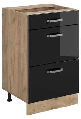 Obrázek produktu pro Spodní skříňka kuchyňské linky Vicco R-Line Černý vysoký lesk/Zlatý mocný dub 50 cm bez pracovní desky, Model 69992