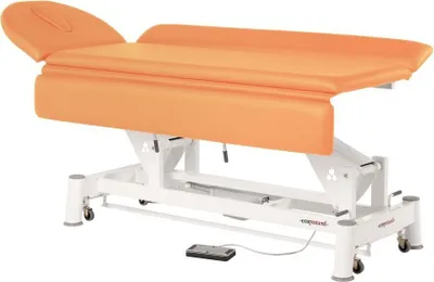 Produktbild von Therapieliege, Untersuchungsliege mit Gesichtsloch, elektr. div. Farben + Hocker, Farbe:48 clementine