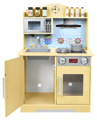 Immagine prodotto di Cucina giocattolo in legno per bambini, completa di accessori da cucina, ideale per giochi di ruolo. Include un set di 14 pezzi con alimenti e utensili da cucina. Adatta a bambini dai 3 anni in su. Dimensioni: 68 x 26 x 78 cm