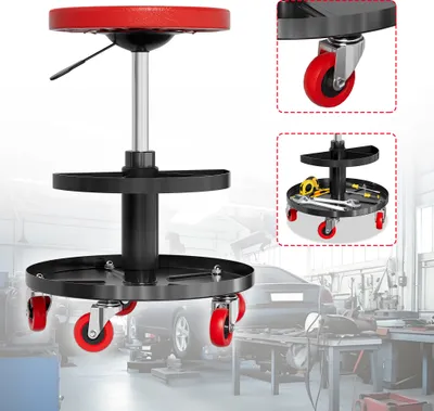 Produktbild von XMTECH dielenská stolička pojazdná dielenská stolička pojazdné sedadlo 41-54cm nastaviteľná výška, pracovná stolička s policou a 4 univerzálnymi kolieskami, dielenská stolička stolička sedadlo na náradie