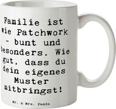 Produktbild von Mr. & Mrs. Panda haferl Spruch Adoptivkind Patchworkfamilie - Weiß - Geschenk, Lächeln, Vielfalt, Kaffeebecher, Muster, bedruckt, Überraschung für Adoptivkinder, Teetasse
