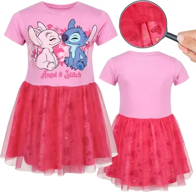 Obrázek produktu pro DISNEY Stitch Růžové tylové šaty s krátkým rukávem, dívčí šaty 104