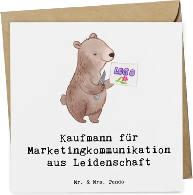 Produktbild von Mr. & Mrs. Panda Glückwunschkarte Kaufmann für Marketingkommunikation Leidenschaft - Weiß - Geschenk, Grußkarte, doppelkarte, Klappkarte, faltkarte, anlasskarte
