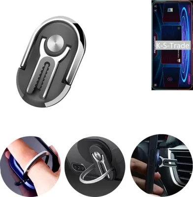 Produktbild von K-S-Trade 3in1 Smartphone-Ring Handy-Ring kompatibel mit Nubia RedMagic 5G Fingerhalterung  Handyring Tischständer Lüftungsgitter-Halterung Tisch
