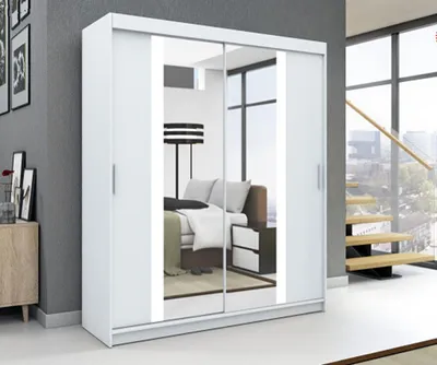 Produktbild von Schwebetürenschrank BRUNI 120 cm Kleiderschrank mit Spiegel,  2-türig Schrank Farbe: Weiß | Weiß | Weiß