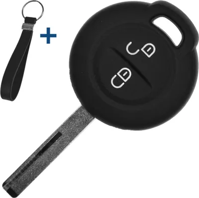 Produktbild von Auto Schlüssel Silikon Schutz Hülle + Schlüsselband Schwarz kompatibel mit Mitsubishi Colt VI Smart Forfour 454 2 Tasten Funk Fernbedienung