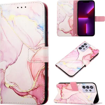 Produktbild von Galaxy A32 5G Hülle, Marmor Motiv Kunstleder Tasche Wallet Kartenfächer mit Standfunktion Klapp Schutzhülle für Samsung Galaxy A32 5G Pink Weiß
