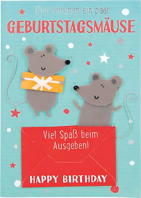 Produktbild von Designers Klappkarte Motiv 30, Hier kommen ein paar Geburtstagsmäuse