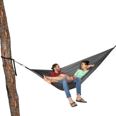 Obrázek produktu pro Houpací síť pro dvě osoby – včetně sady pro upevnění – nosnost až 180 kg – 290 x 190 cm – titanově šedá